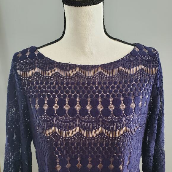 Established 1962 Women's Navy Blue Lace Overlay Shift Dress 12P - Picture 4 of 9